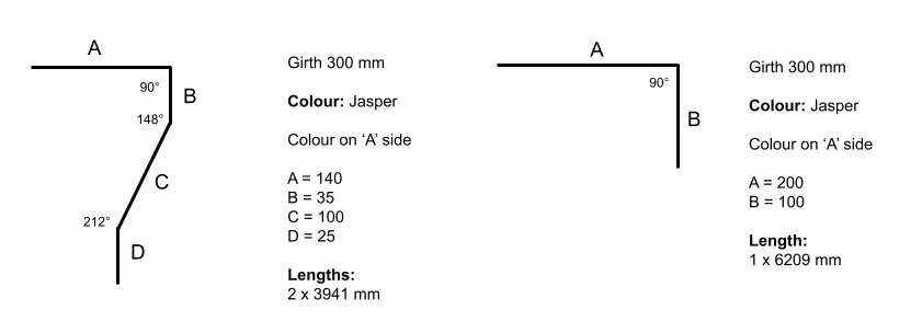 Order specification for roof flashing