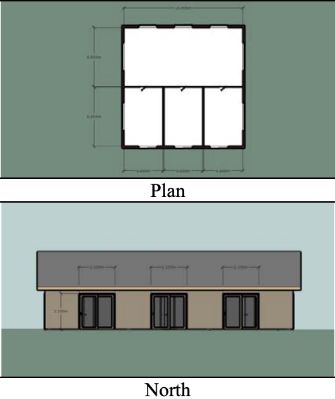 The idealized house design used in developing the area correction factors (from Isaacs (2004))